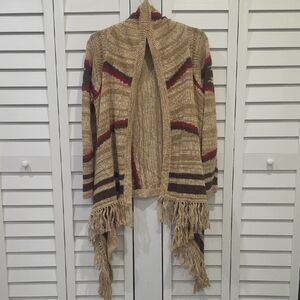 Ralph Lauren Western Open-Front Knit Cardigan with Fringe